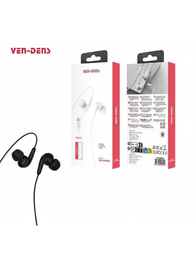 فين ديونز سماعات رياضية سلكية من نوع Type-C طراز VD-EAR008، تتميز بثباتها المحكم وصوتها النقي وميكروفونها المدمج - أسود - Image 1